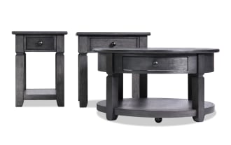 Laurel 3 Piece Charcoal Round Storage Coffee with End & Chairside Table Set