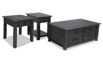 Laurel Charcoal Lift-Top Storage Coffee with End & Chairside Table Set