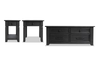 Laurel Charcoal Lift-Top Storage Coffee with End & Chairside Table Set