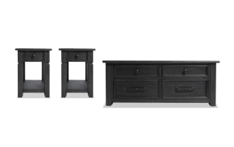 Laurel Charcoal Lift-Top Storage Coffee & 2 Chairside Table Set