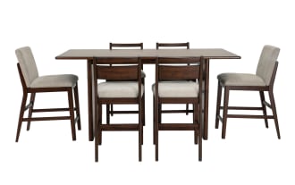 Mango 7 Piece Brown & Beige Solid Wood Upholstered Counter Height 72'' Dining Set