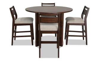Mango 5 Piece Brown & Beige Solid Wood Counter Height Round Dining Set