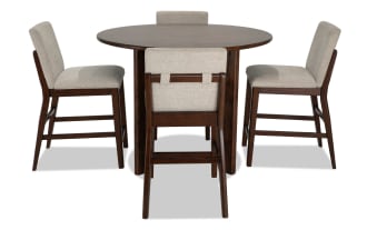 Mango 5 Piece Brown & Beige Solid Wood Upholstered Counter Height Round Dining Set