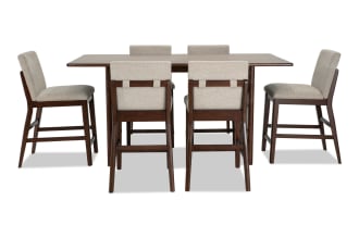 Mango 7 Piece Brown & Beige Solid Wood Upholstered Counter Height 72'' Dining Set
