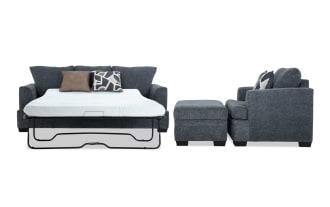 Hannah Gray 92'' Sleeper Sofa with Queen Gel Mattress, Chair & Storage Ottoman