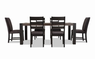 Canyon 7 Piece Gray Faux Leather Upholstered Dining Set with rustic multi-tone MDF wood table and gray faux leather chairs from Canyon Dining collection.