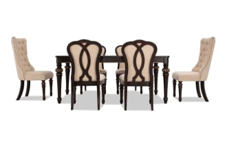 Regency 7 Piece Brown & Beige Upholstered Extendable Dining Set