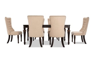 Regency 7 Piece Brown & Beige Upholstered Extendable Dining Set