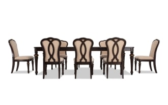 Regency 9 Piece Brown & Beige Upholstered Extendable Dining Set