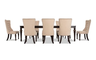 Regency 9 Piece Brown & Beige Upholstered Extendable Dining Set