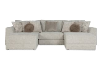 Posh Beige 139'' 5 Piece Modular Sofa with 2 Ottomans, 1 Armless Chair, 1 Left Arm Facing Chair, 1 Right Arm Facing Chair