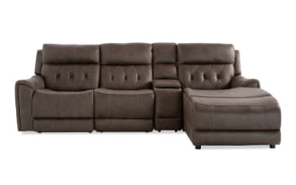 Canyon Walnut 111'' Bluetooth Audio Power Lift & Reclining  4 Piece Right Arm Facing Chaise Sectional with Armless Chair