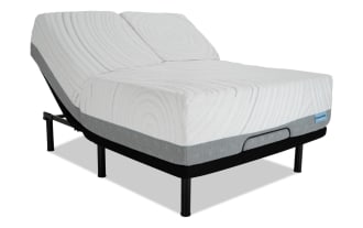 Power Bob Elite Base with Twilight 15.5'' King Firm Split Head Mattress in white and gray, featuring a cooling cover and adjustable base with USB ports.