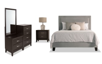 Tremont 4 Piece Twin Espresso & Gray Upholstered Bedroom Set with Chesser