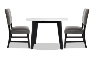 Elm 3 Piece Espresso, Marble & Gray Faux Leather Round Dining Set
