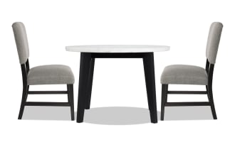 Elm 3 Piece Espresso, Marble & Light Gray Upholstered Round Dining Set