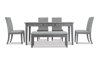 Homeworks 6 Piece Gray Upholstered Dining Set with Storage Bench
