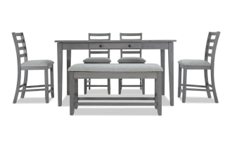 Homeworks 6 Piece Gray Counter Height Dining Set with Storage Bench
