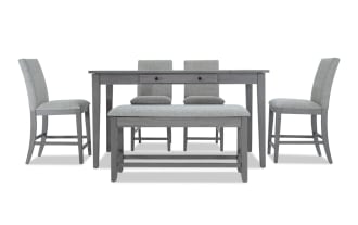 Homeworks 6 Piece Gray Upholstered Counter Height Dining Set with Storage Bench