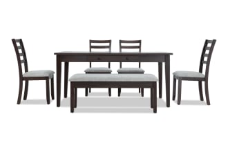Homeworks 6 Piece Dark Brown & Gray Dining Set with Storage Bench