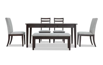 Homeworks 6 Piece Dark Brown & Gray Upholstered Dining Set with Storage Bench