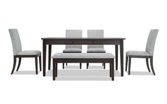 Homeworks 6 Piece Dark Brown & Gray Upholstered Dining Set with Storage Bench
