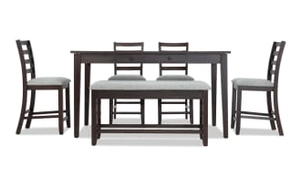 Homeworks 6 Piece Dark Brown & Gray Counter Height Dining Set with Storage Bench