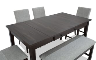 Homeworks 6 Piece Dark Brown & Gray Upholstered Counter Height Dining Set with Storage Bench