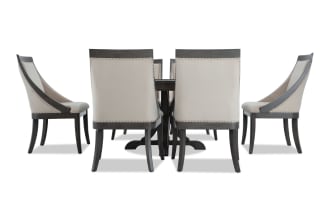 Coco II 7 Piece Gray & Beige Upholstered Oval Dining Set