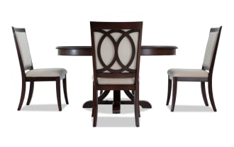 Coco II 5 Piece Cherry & Beige Upholstered Oval Dining Set