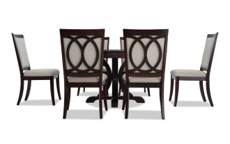 Coco II 7 Piece Cherry & Beige Upholstered Oval Dining Set
