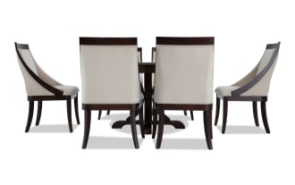 Coco II 7 Piece Cherry & Beige Upholstered Oval Dining Set