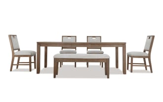 Brookline 6 Piece Brown & White Upholstered Dining Set with Storage Bench
