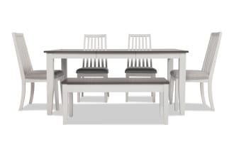 Blake 6 Piece White & Gray Upholstered Dining Set with Storage Bench