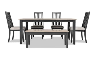 Blake 6 Piece Graphite & Gray Upholstered Dining Set with Storage Bench