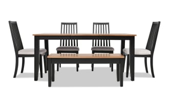 Blake 6 Piece Black & Natural Upholstered Dining Set with Storage Bench