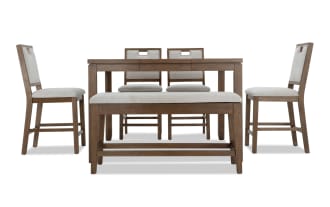 Brookline 6 Piece Brown & White Upholstered Counter Height Square Dining Set with Storage Bench