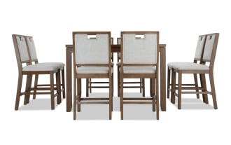 Brookline 9 Piece Brown & White Upholstered Counter Height Square Dining Set