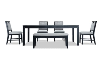 Brookline 6 Piece Black & White Upholstered Dining Set with Storage Bench