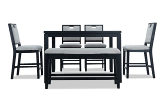 Brookline 6 Piece Black & White Upholstered Counter Height Square Dining Set with Storage Bench