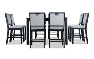 Brookline 9 Piece Black & White Upholstered Counter Height Square Dining Set
