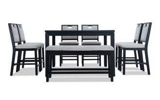 Brookline 8 Piece Black & White Upholstered Counter Height Square Dining Set with Storage Bench
