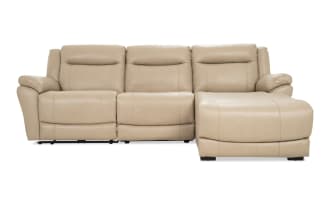 Frontier Taupe Leather 107'' Power Reclining  3 Piece Right Arm Facing Chaise Sectional with USB & USB-C  Ports