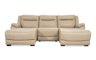 Frontier Taupe Leather 107'' Power Reclining 3 Piece Dual Chaise Sectional with USB & USB-C  Ports