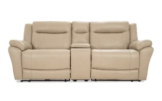 Frontier Taupe Leather 90'' Power Reclining Console Loveseat with USB & USB-C  Ports