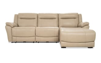 Frontier Taupe Leather 107'' Power Reclining 3 Piece Right Arm Facing Chaise Sectional with USB & USB-C  Ports