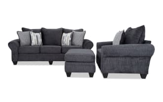 Everly Charcoal 98'' Sofa, Chair & Ottoman