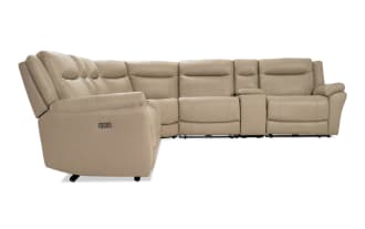 Frontier Taupe Leather 129'' Power Reclining 7 Piece Sectional with USB & USB-C  Ports