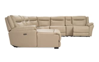 Frontier Taupe Leather 129'' Power Reclining 7 Piece Left Arm Facing Sectional with USB & USB-C  Ports