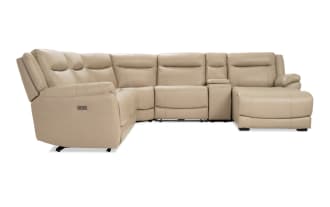 Frontier Taupe Leather 129'' Power Reclining 6 Piece Right Arm Facing Sectional with USB & USB-C  Ports